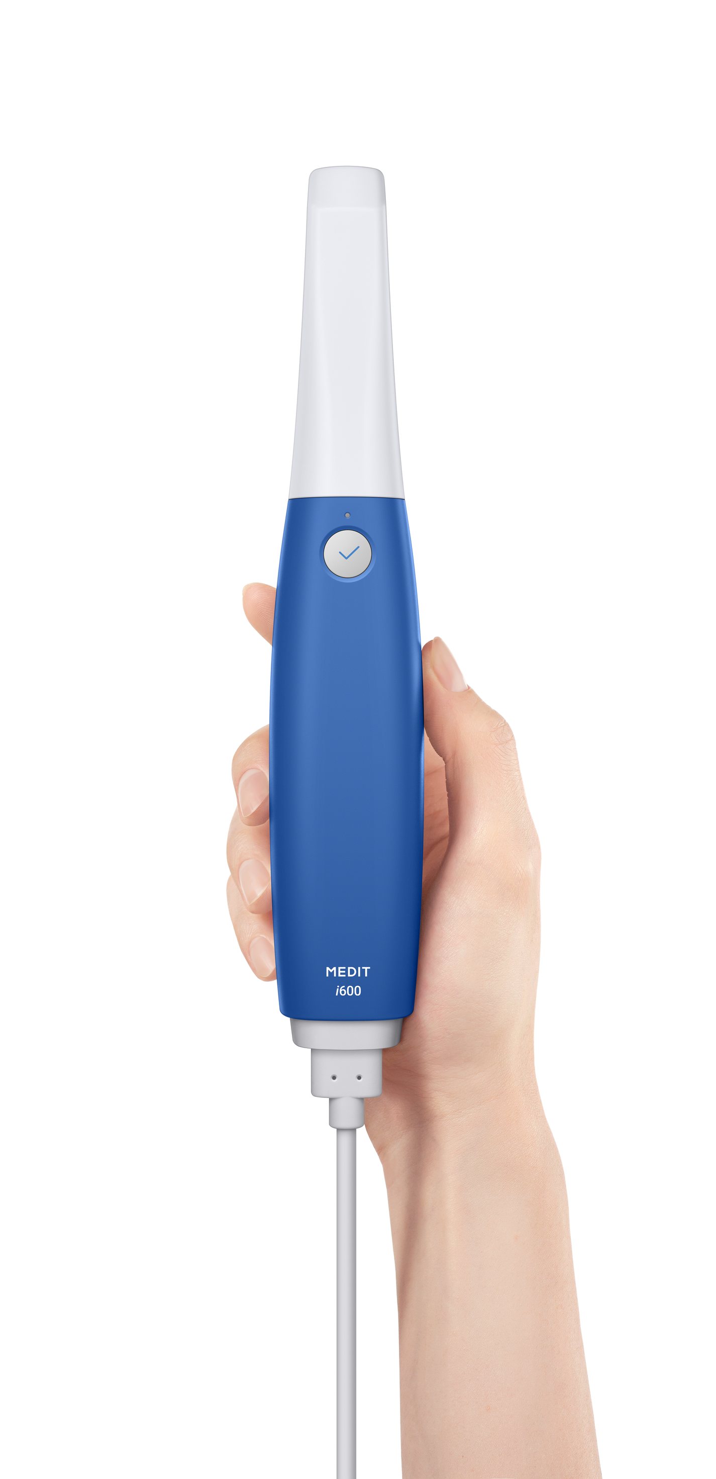 Medit i600 — hand holding upright